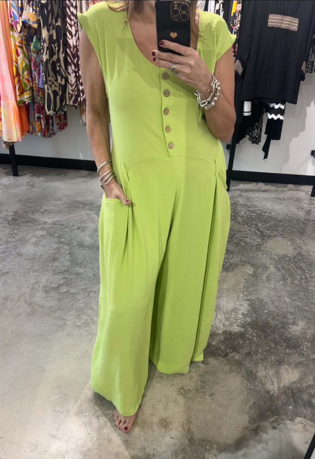 Lime Button Up Wide Leg Jumpsuit