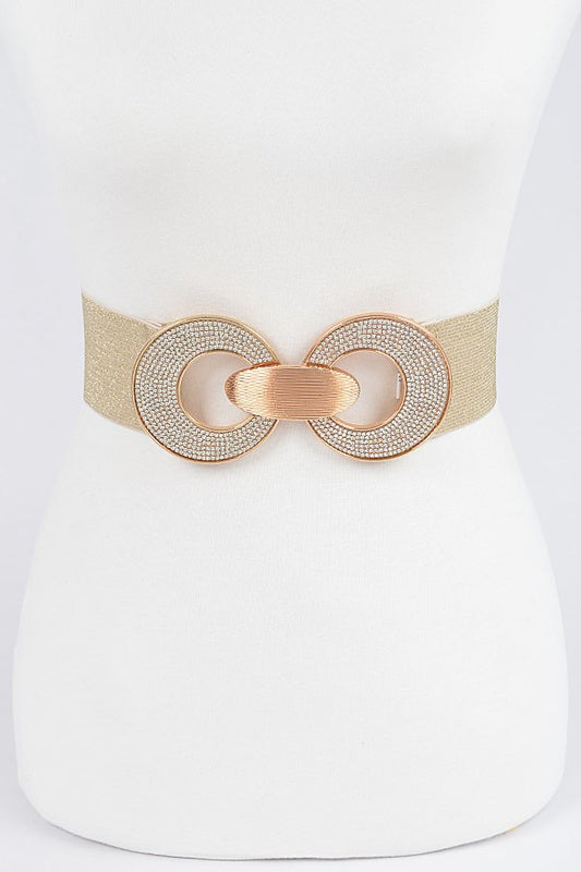 Gold Rhinestone Bucket Elastic Fashion Belt