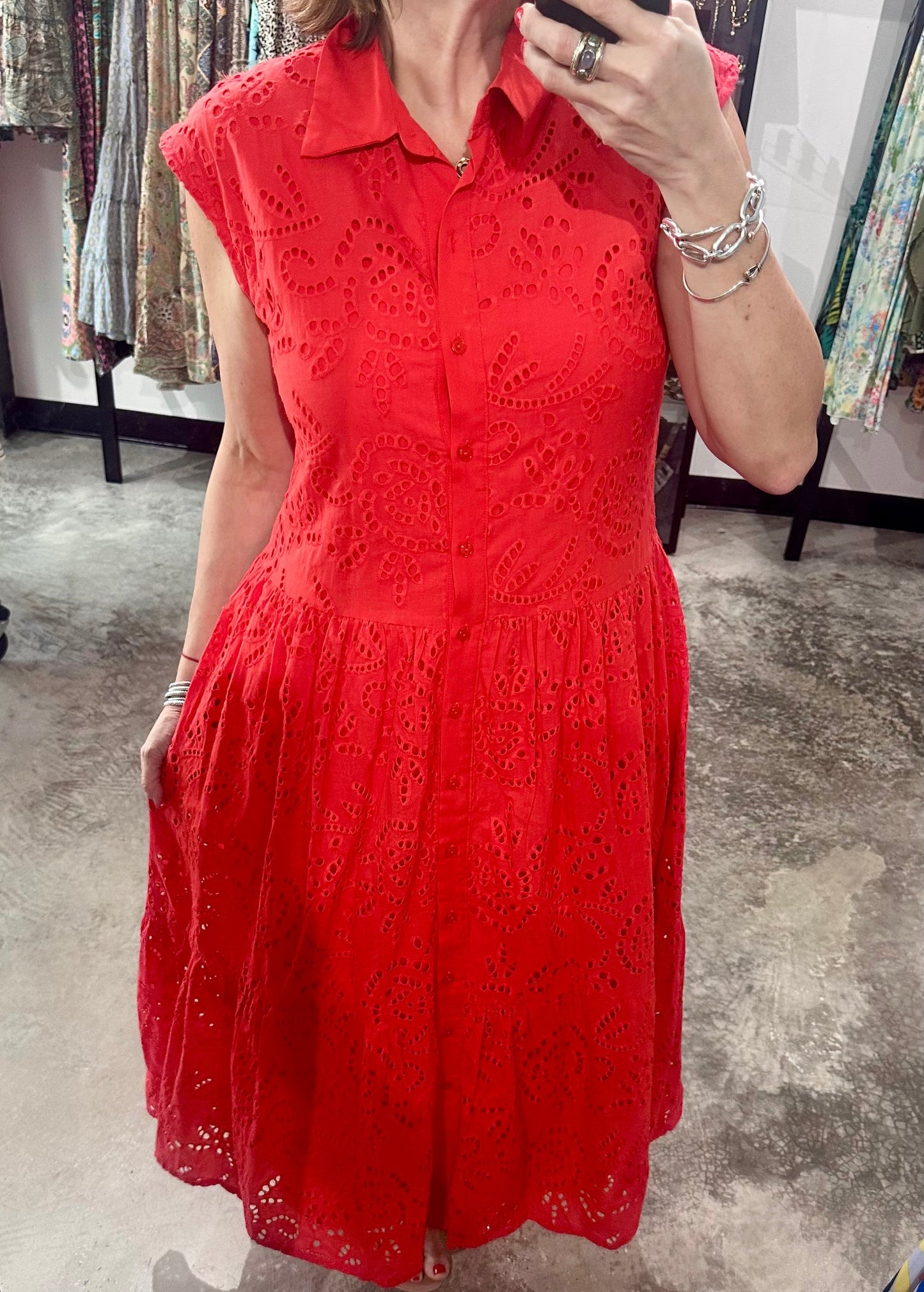 Eyelet Lace Midi Dress
