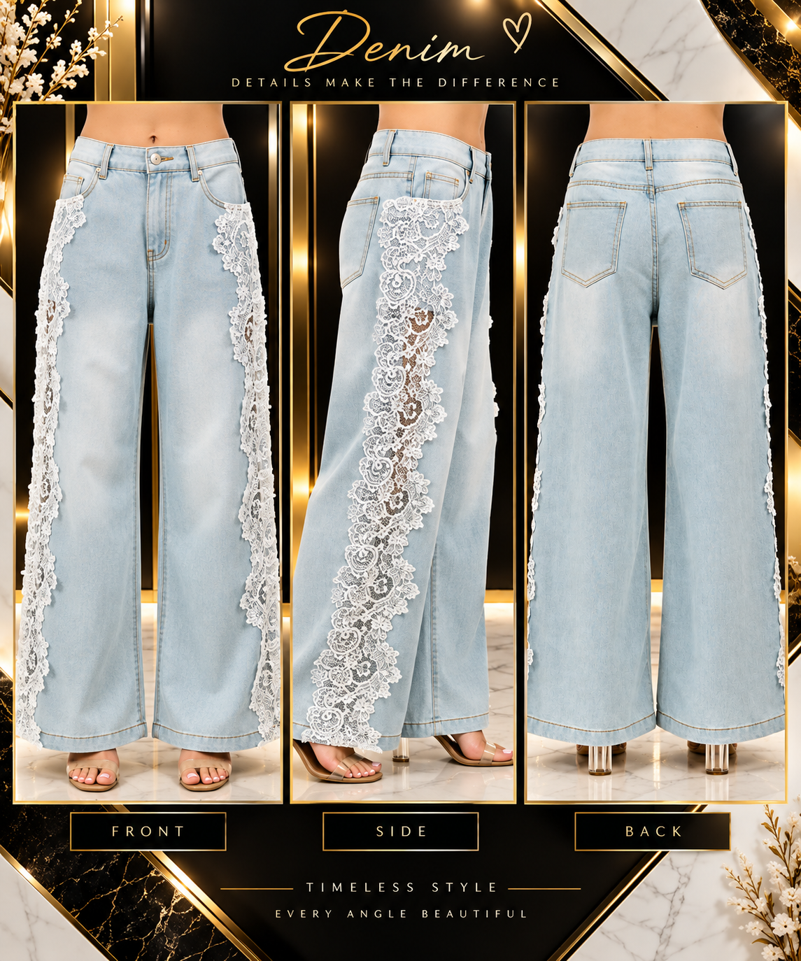 Floral Lace Wide Leg Denim