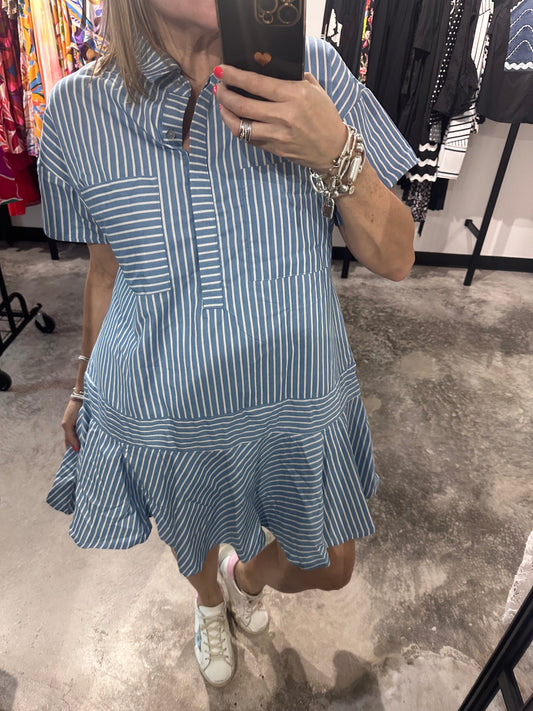 Stripped Button Up Short Dress