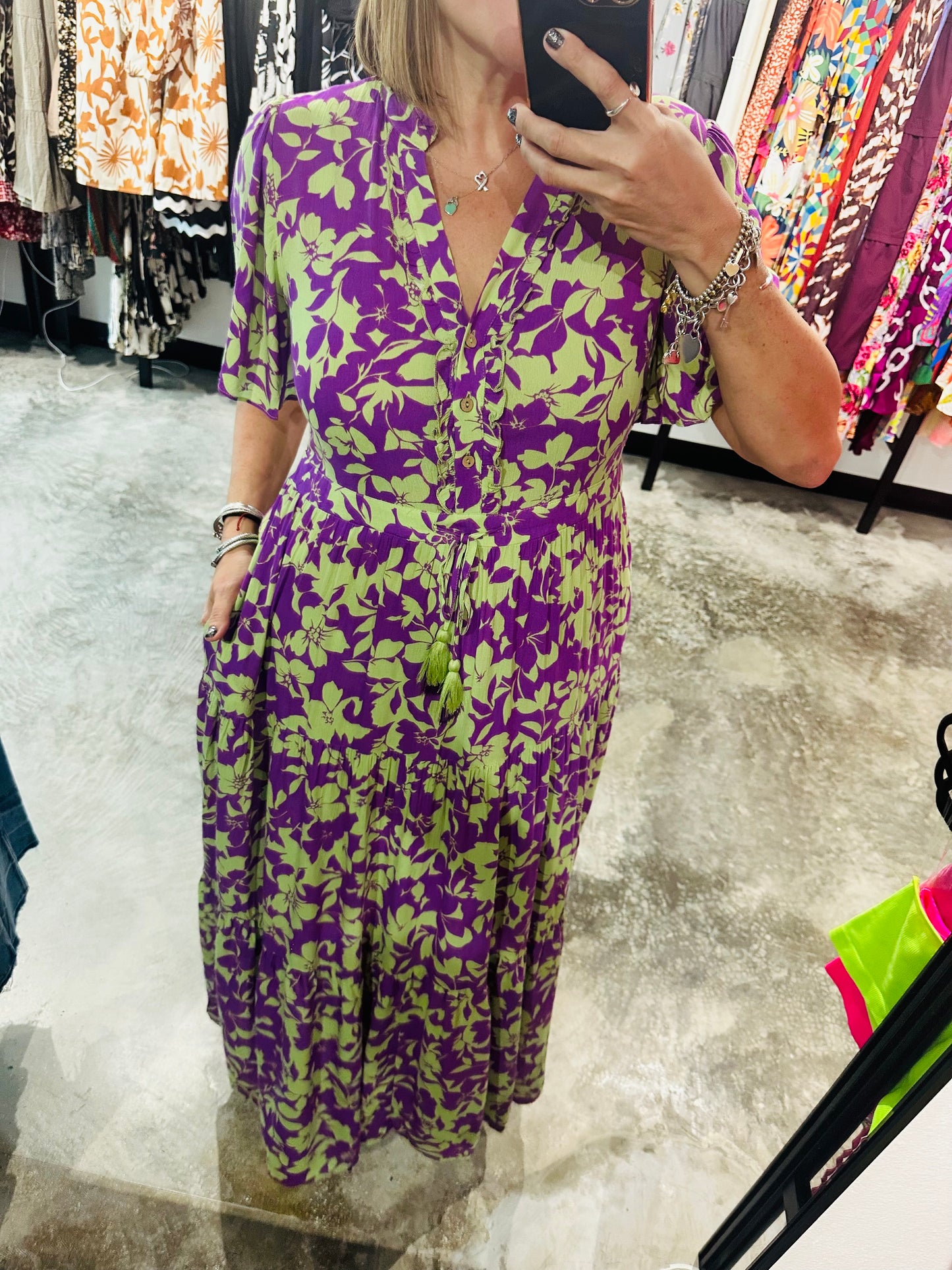 Royal Print Mint Grape Maxi Dress