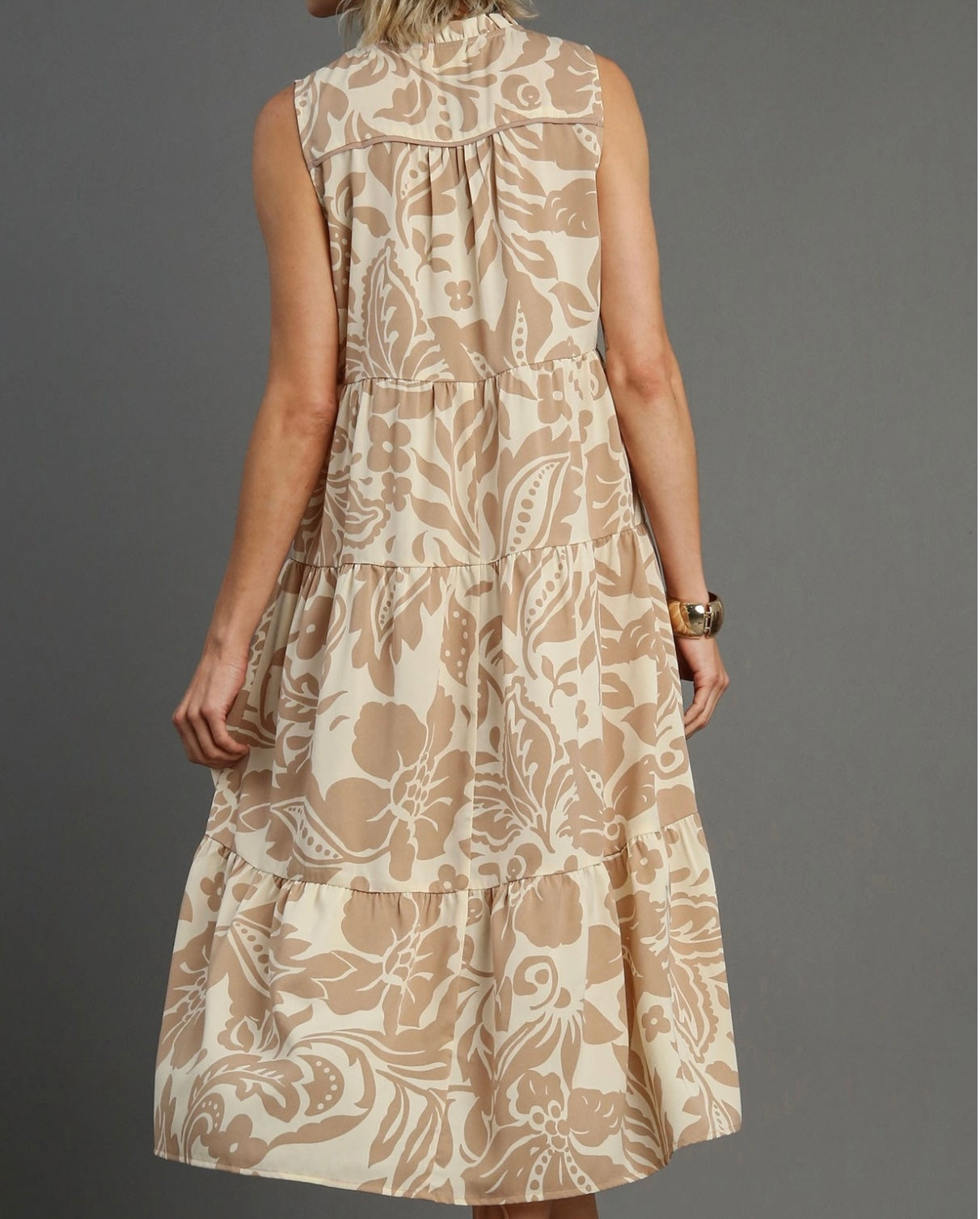 Two Tone Floral Print Midi Dress