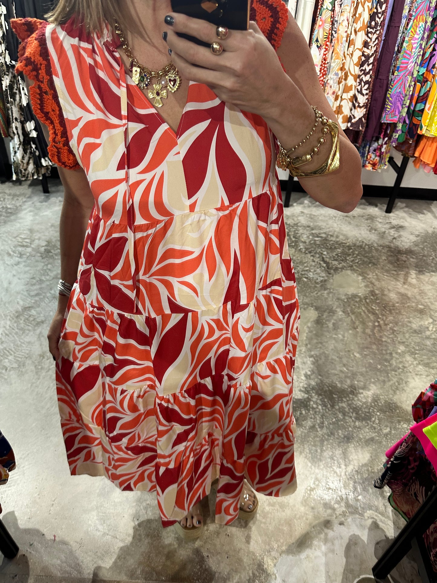 Red Mix Print  Maxi Dress