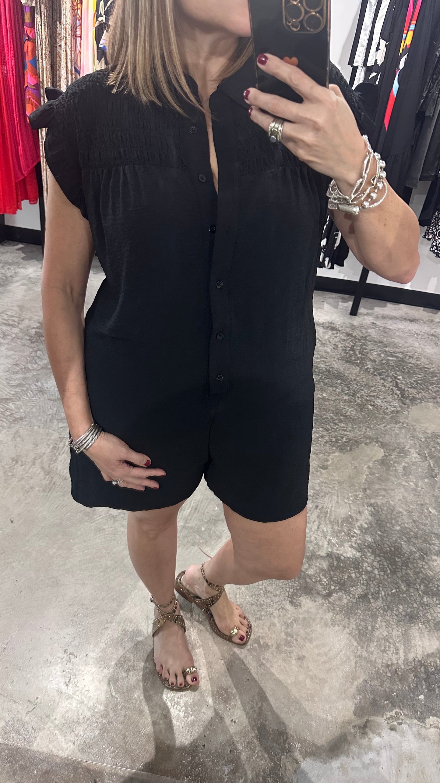 Black Solid Romper