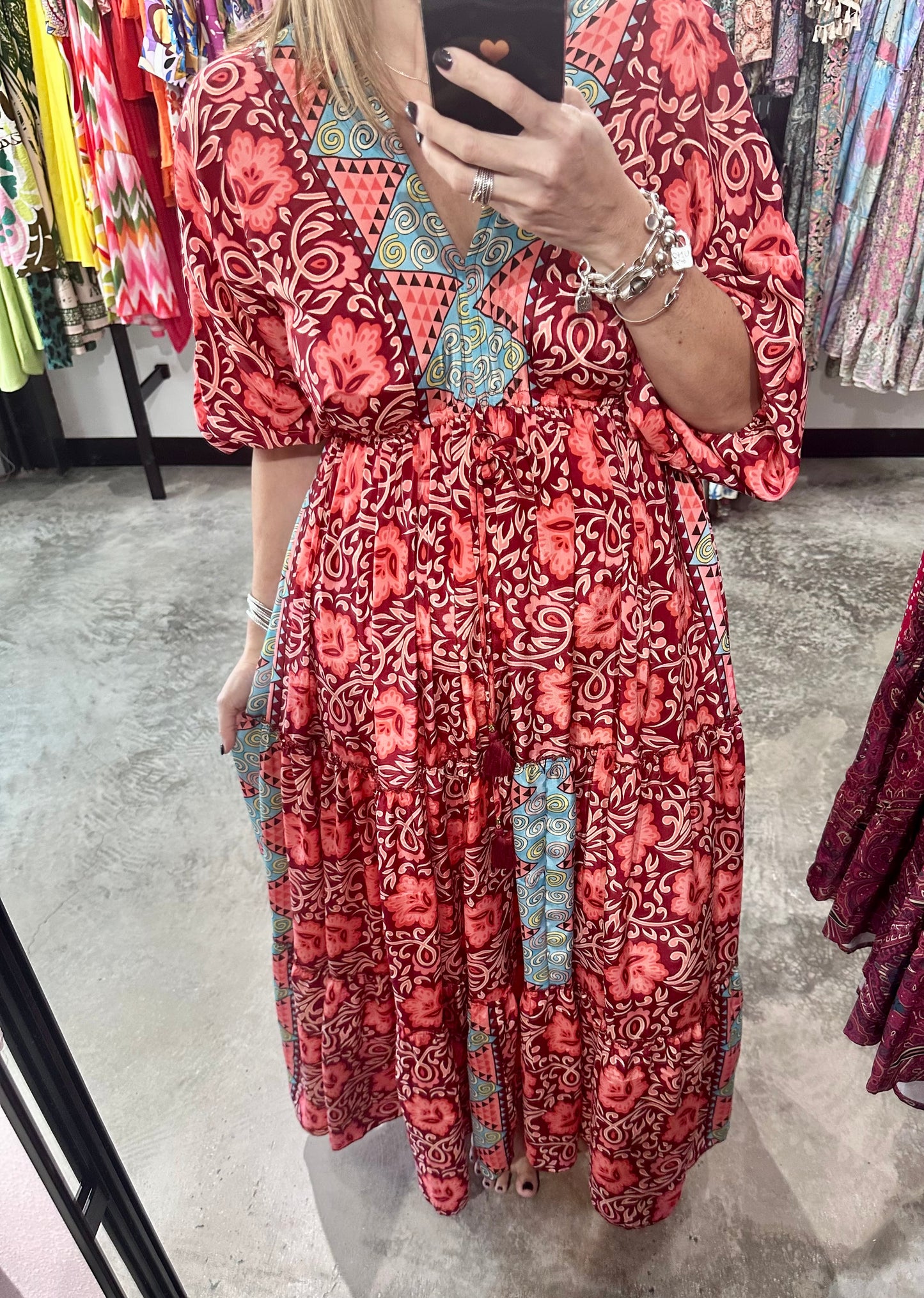 One Size 3/4 Sleeves Maxi Dress
