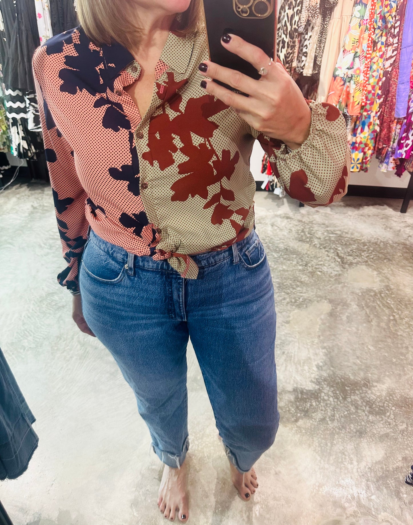 Floral Contrast Long Sleeve Top