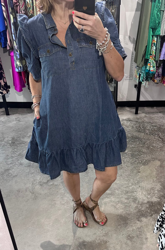 Washed Denim Short Dress