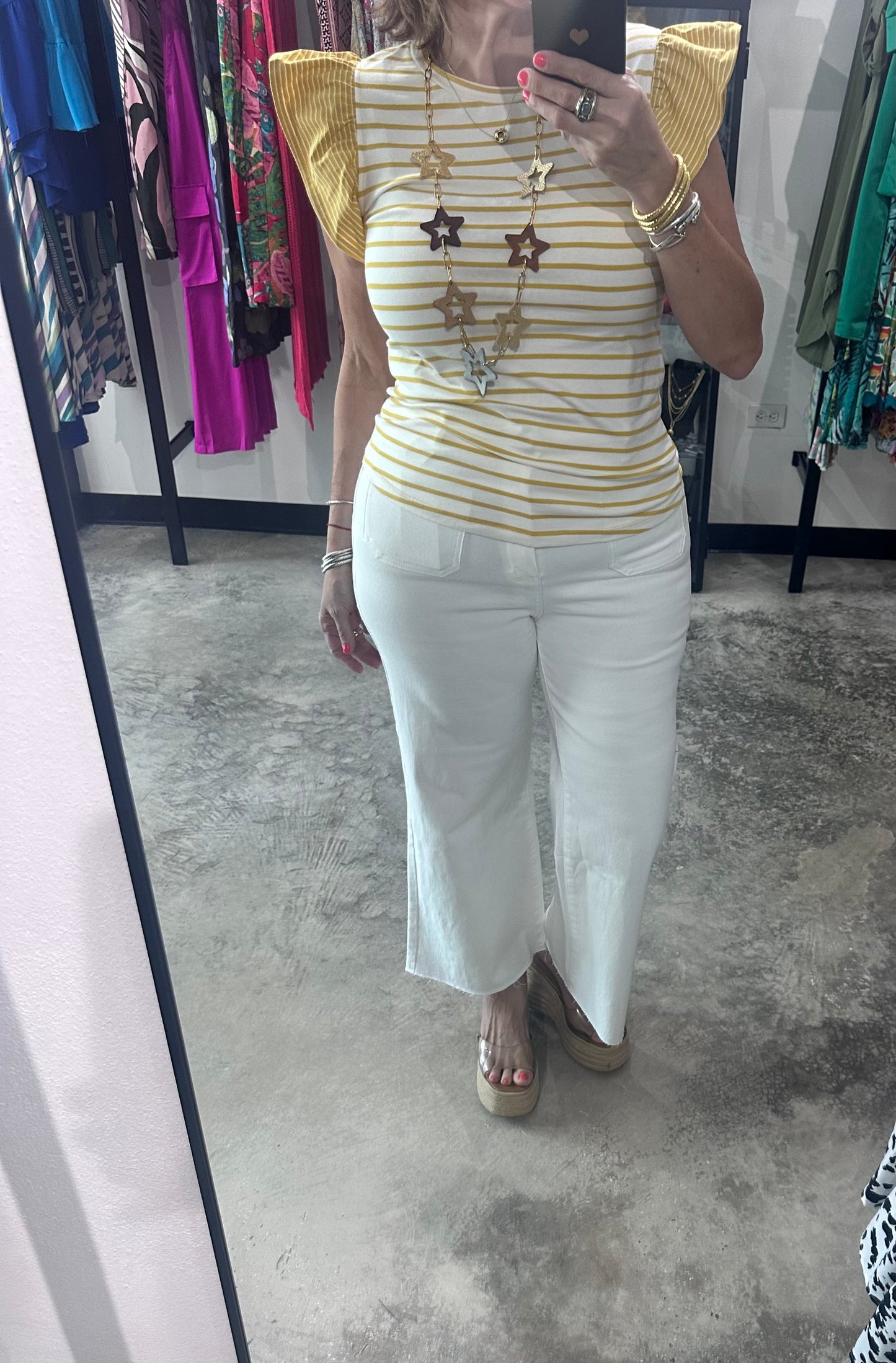 White Stretch Wide Leg Denim Pants