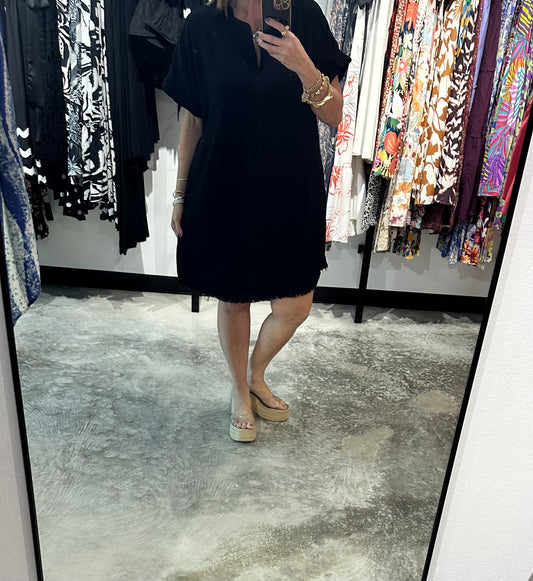 Curvy Linen Blend in Black Short Dress