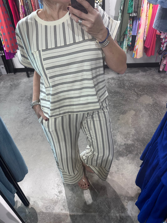Stripe Dolman Sleeve with Wide Leg Pant Set