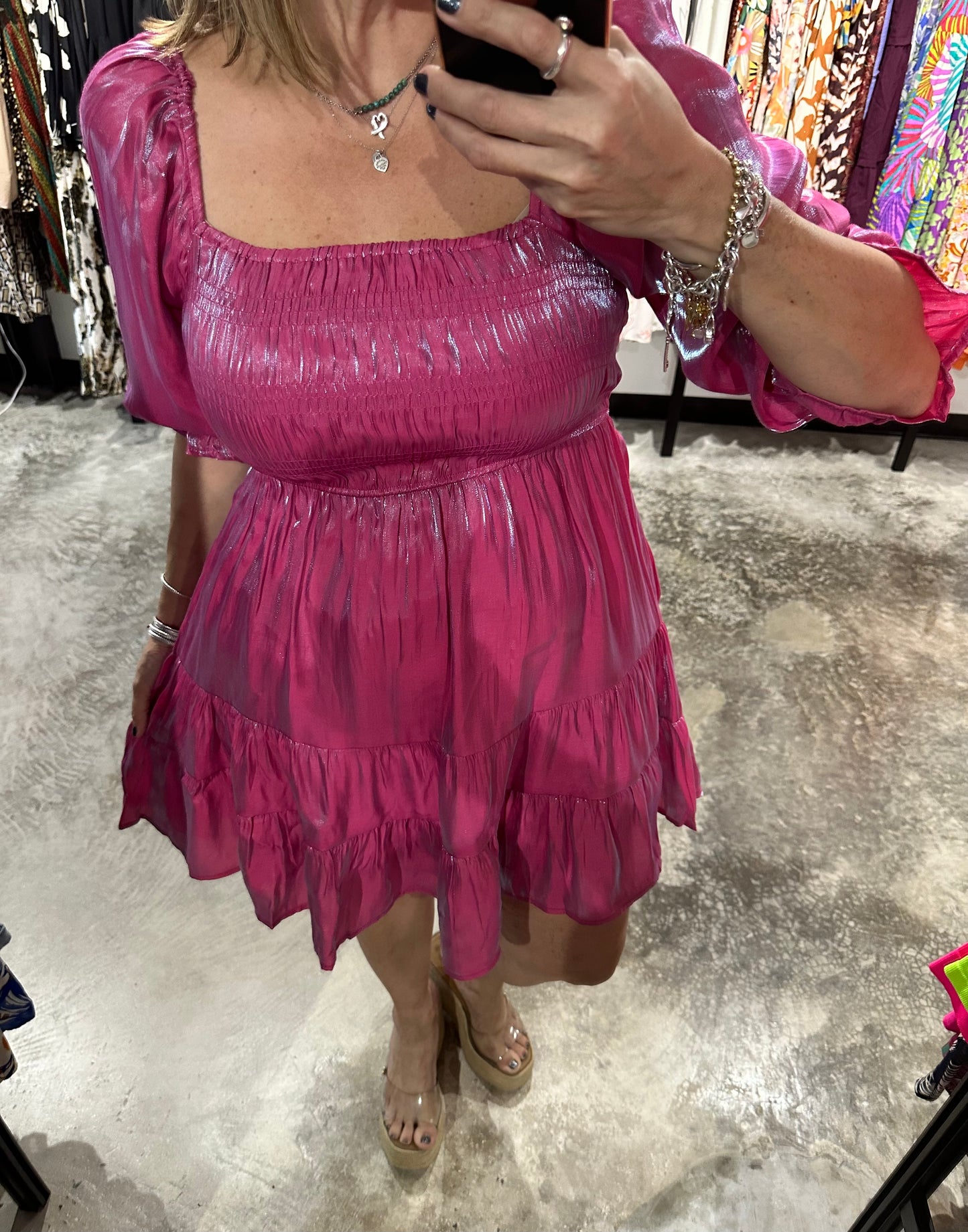 Berry Satin Smocked Short Dress