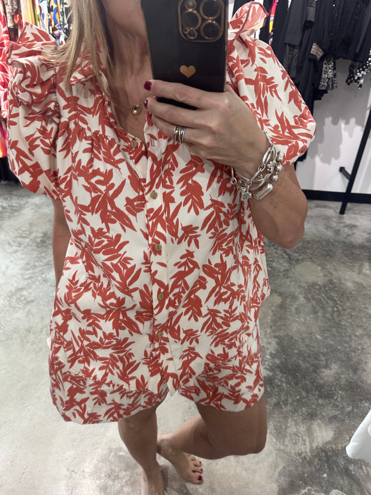 Leaf Print Top & Shorts Set