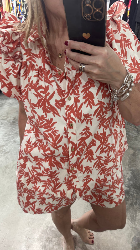 Leaf Print Top & Shorts Set