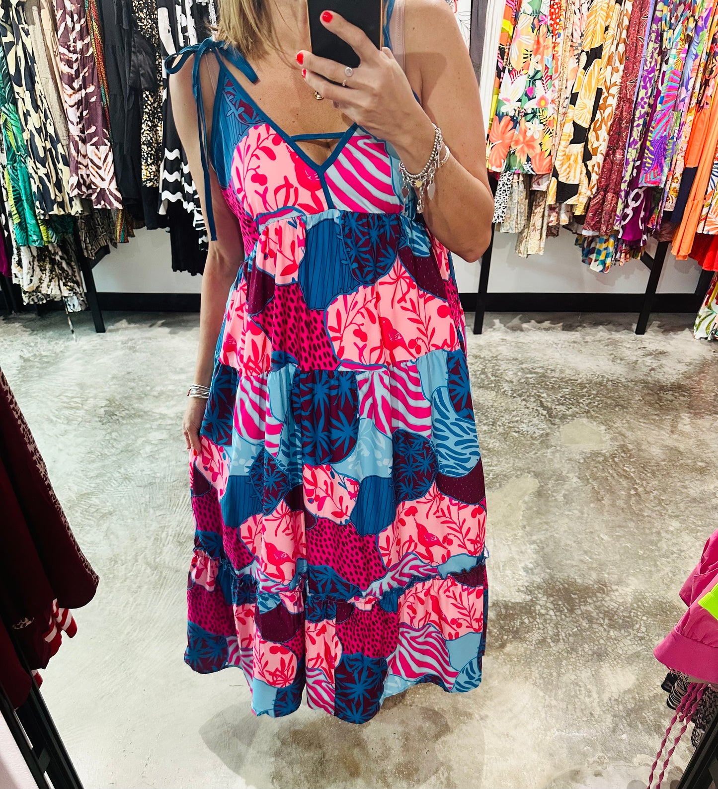 Mix Print Spaghetti Maxi Dress