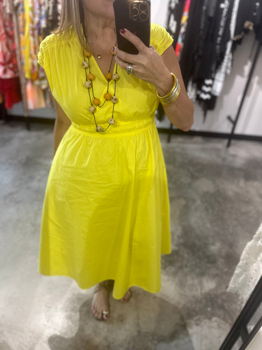 Lemon Solid Midi Dress