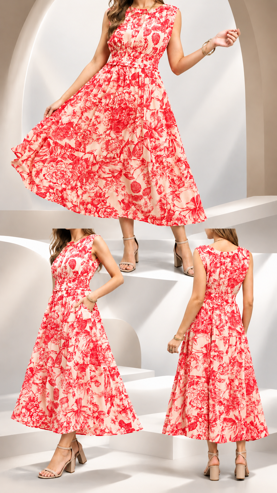 Toile Floral Midi Dress