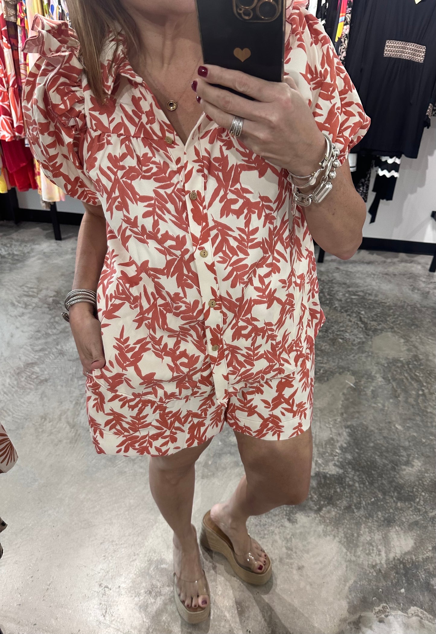 Leaf Print Top & Shorts Set