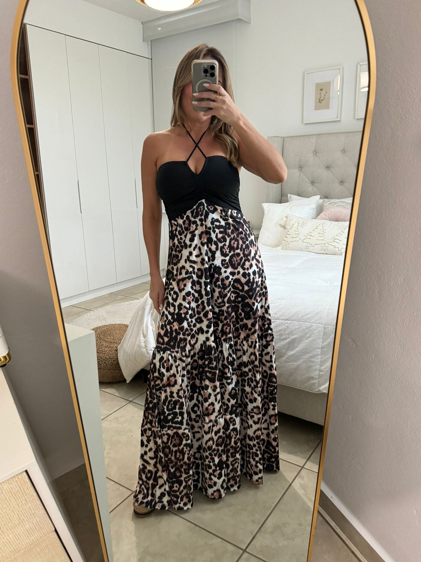 One Size Animal Print in Black Maxi Dress