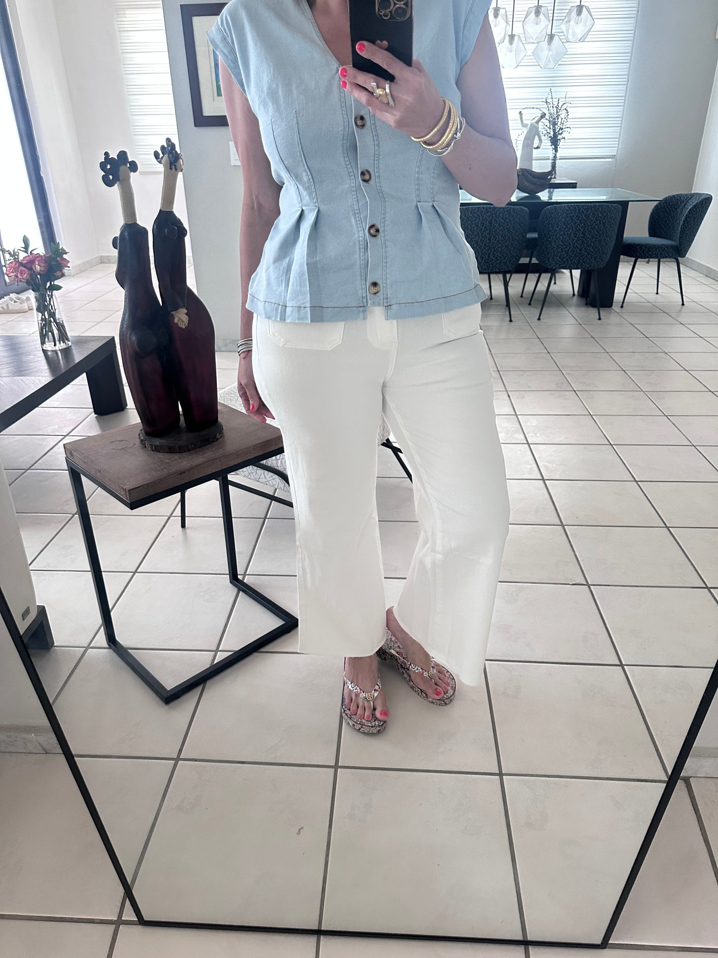 White Stretch Wide Leg Denim Pants