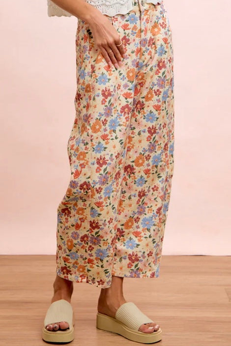 Floral Twill Barrel Pants