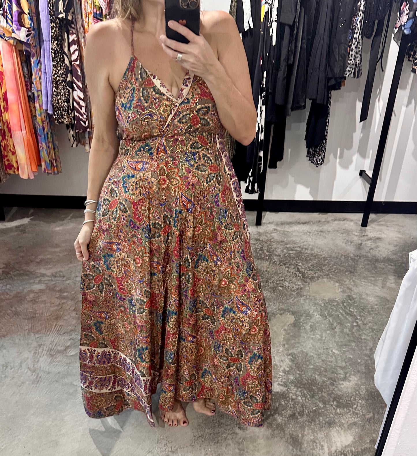 One Size Ruffle V Neck Maxi Dress