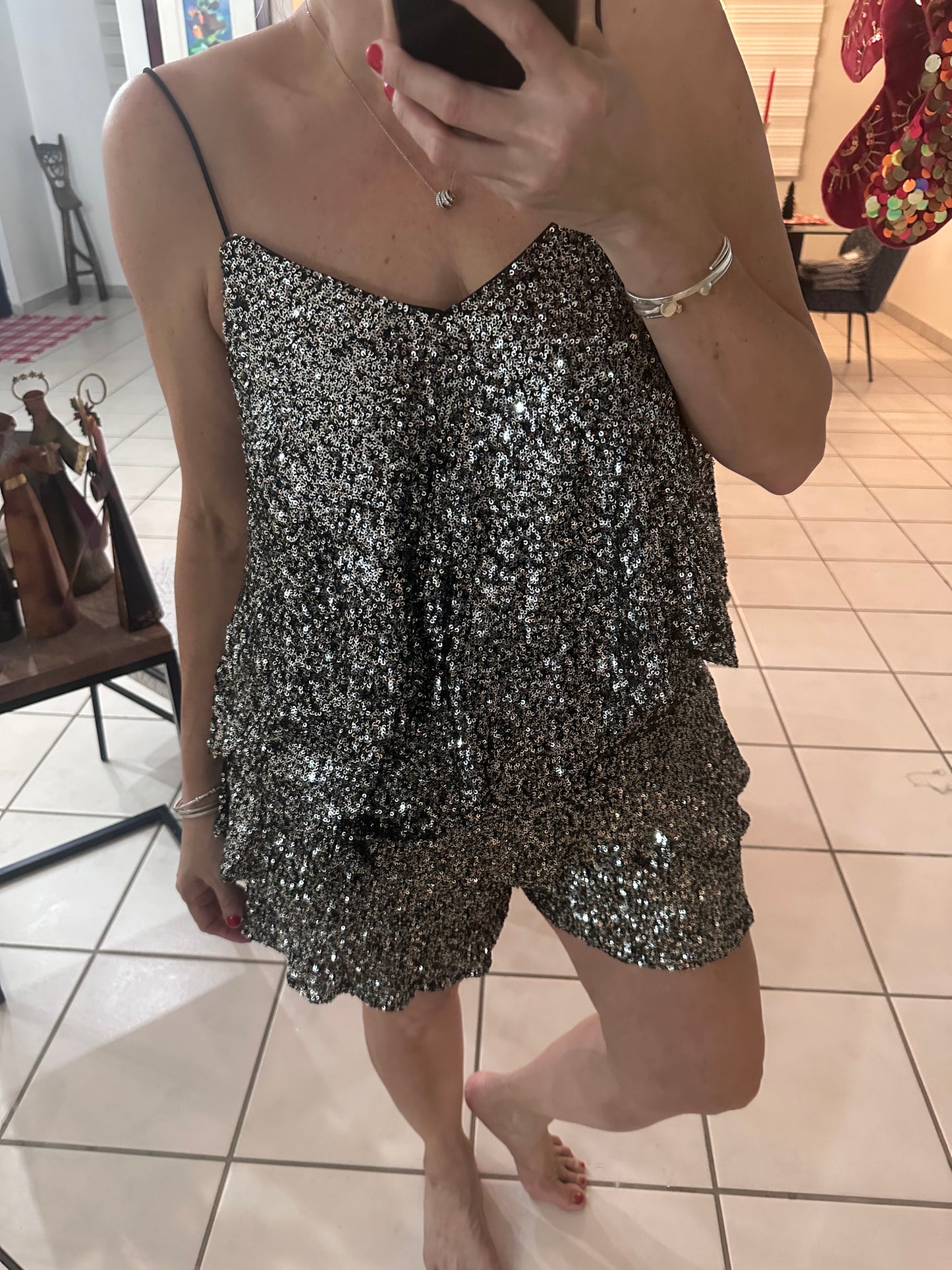 Sequin Cami and Tiered Flared Shot Set
