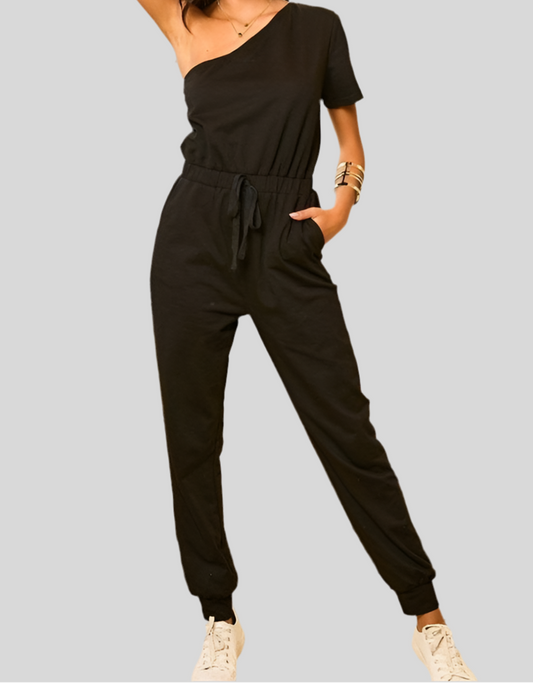 3X Curvy - One Shoulder Short Sleeve Jumpsuit