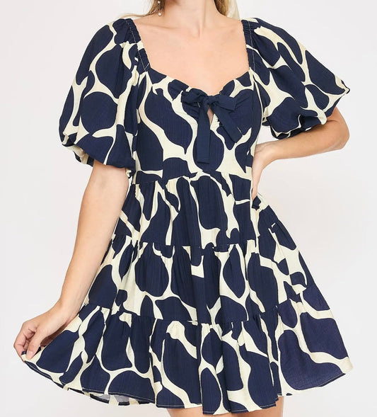 Abstract Navy Short Dress