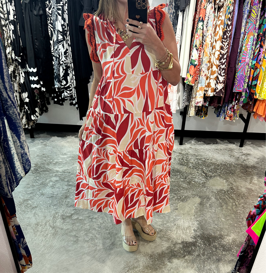 Red Mix Print  Maxi Dress