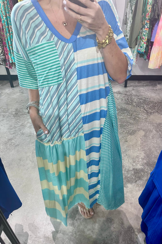 Mixed Stripe Maxi Dress