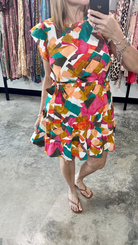 Abstract Print Short Dress