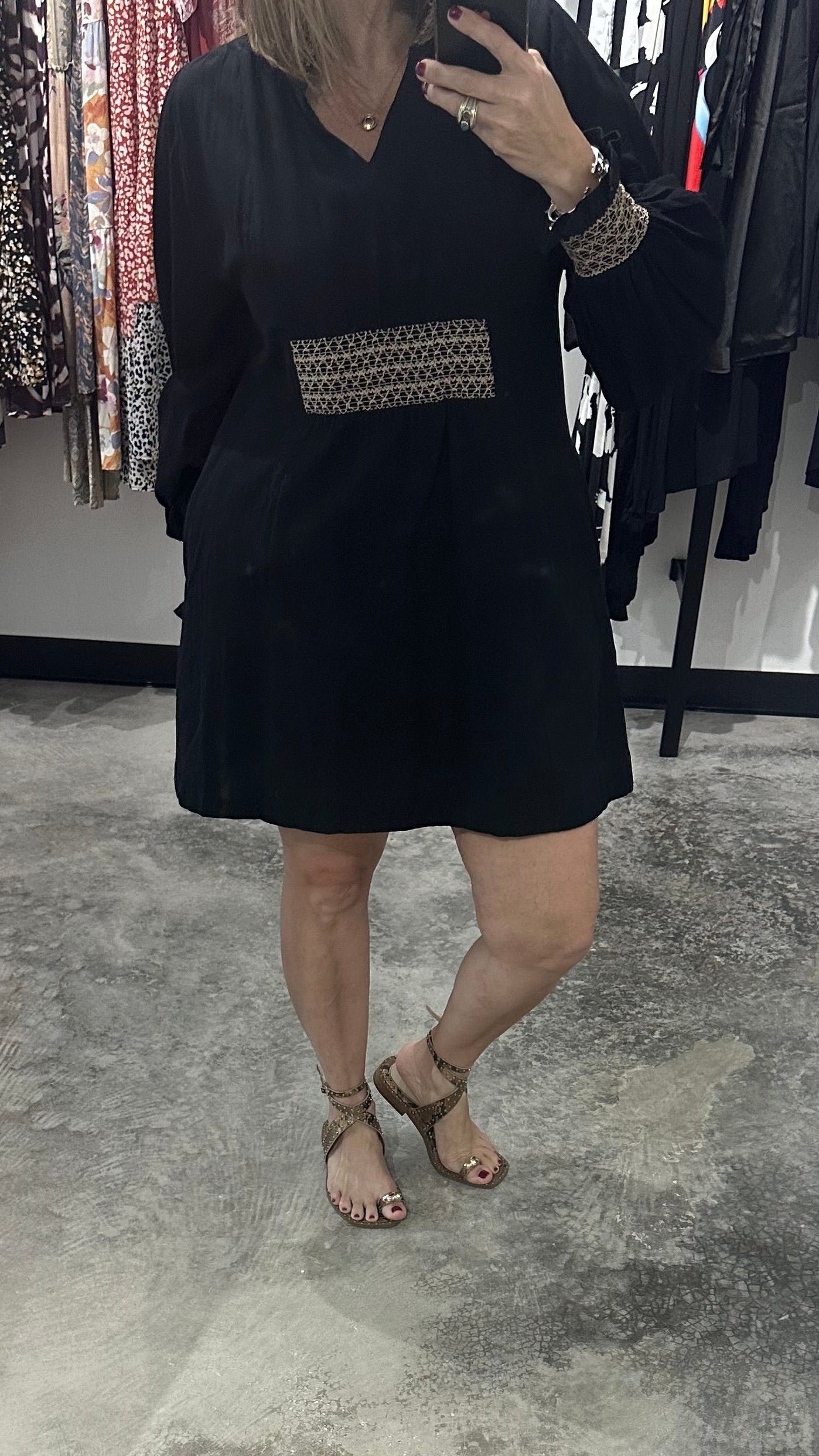 Embroidered Black Short Dress