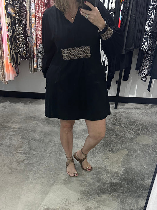 Embroidered Black Short Dress