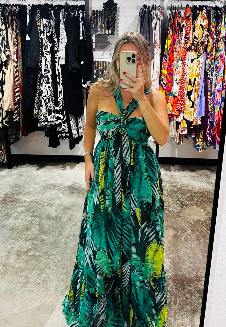 Palm Print Maxi Dress