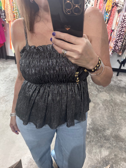Silver Smocked Lurex Top