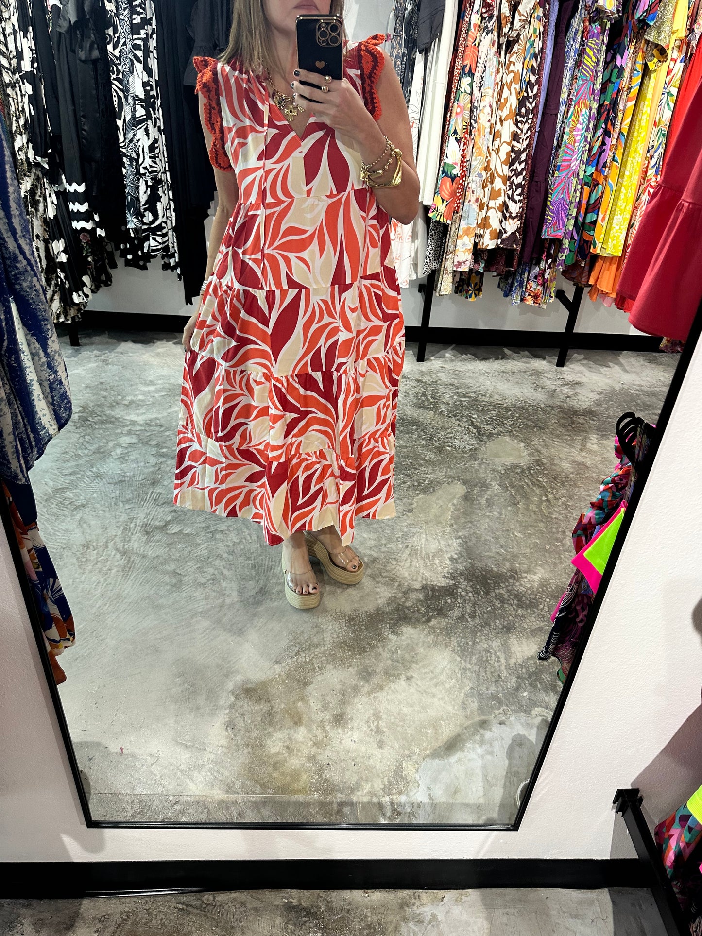 Red Mix Print  Maxi Dress