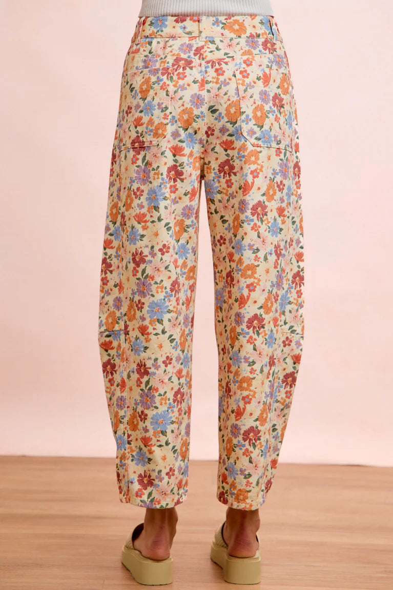 Floral Twill Barrel Pants
