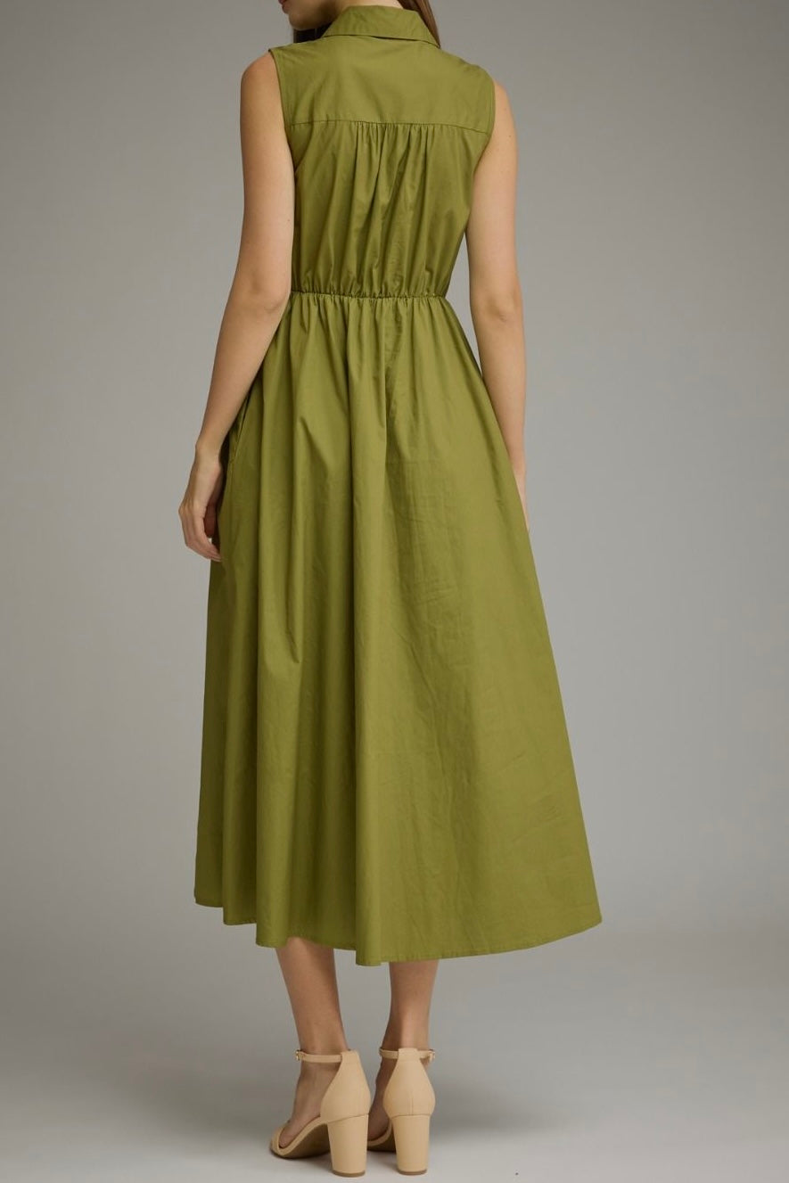Solid Sleeveless A-Line Midi Dress
