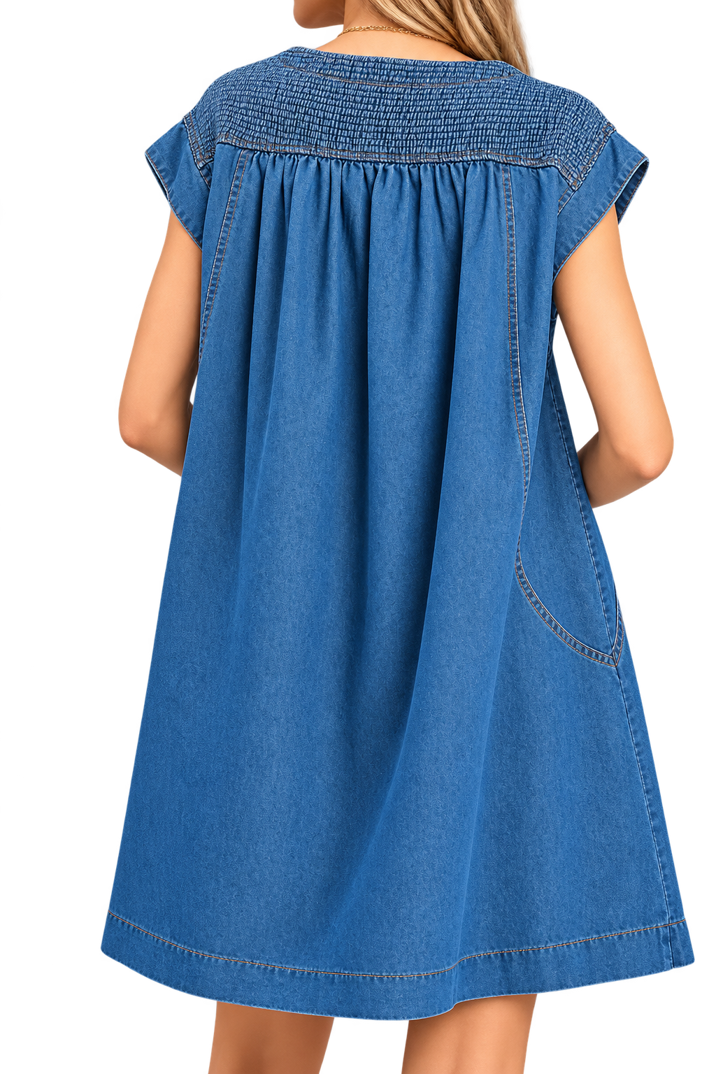 Denim Smocked Short Dress