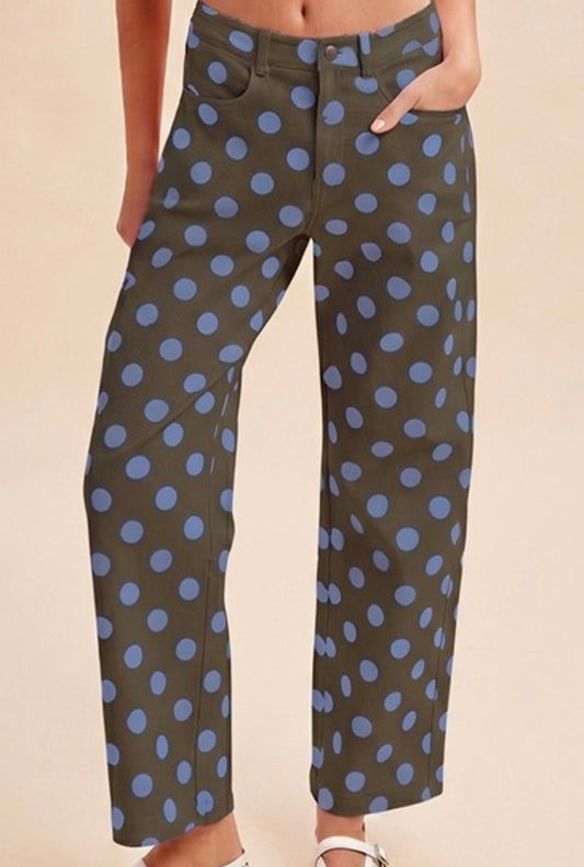 Polka Dot Print Straight Leg Pants