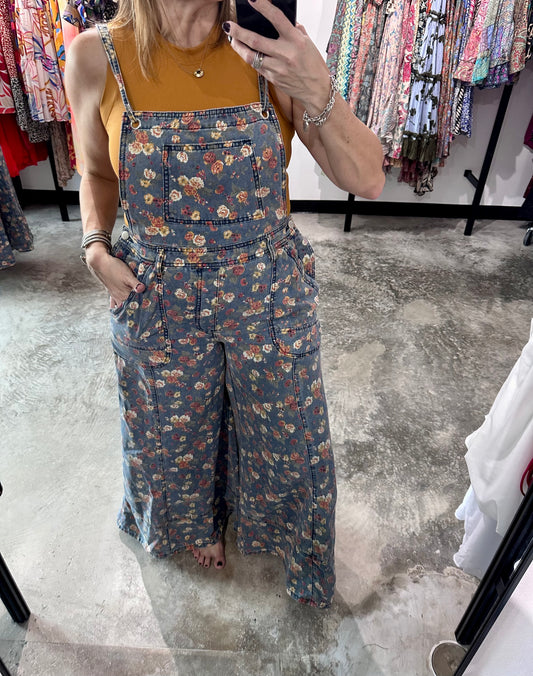 Flower Denim Wide Leg Jumpsuit