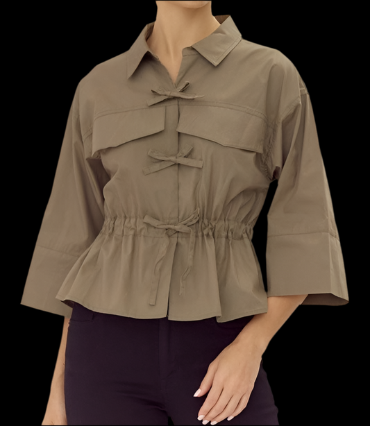 Olive Green Ribbon Tie Top