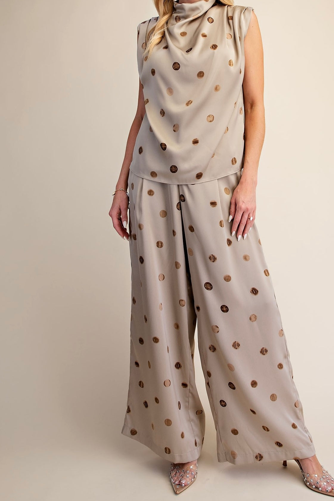 Mock Neck Polka Dot Satin Top