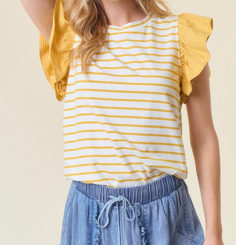 Honey Ruffle Sleeve Stripe Top