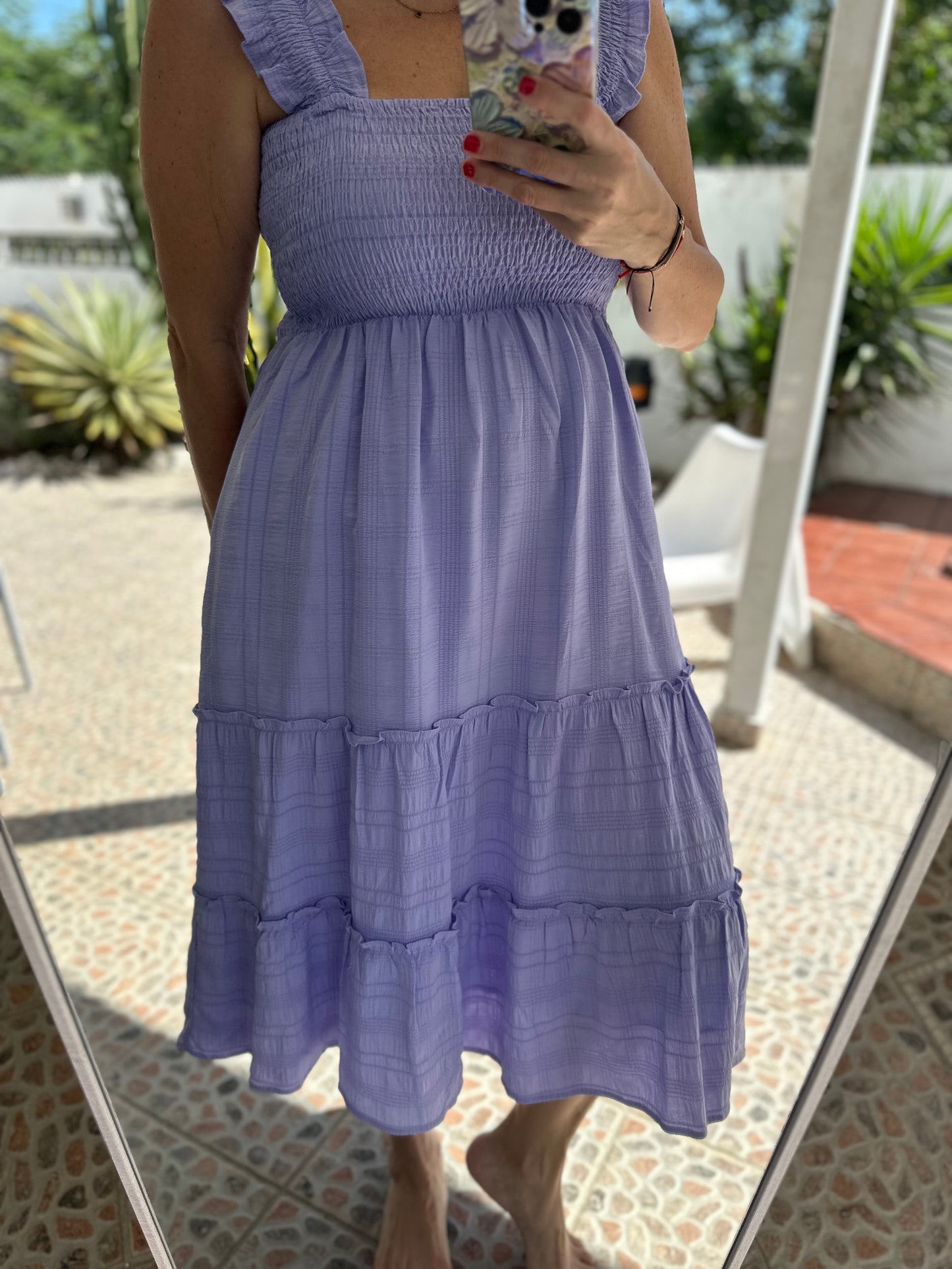 Smocked Ruffle Midi Dress