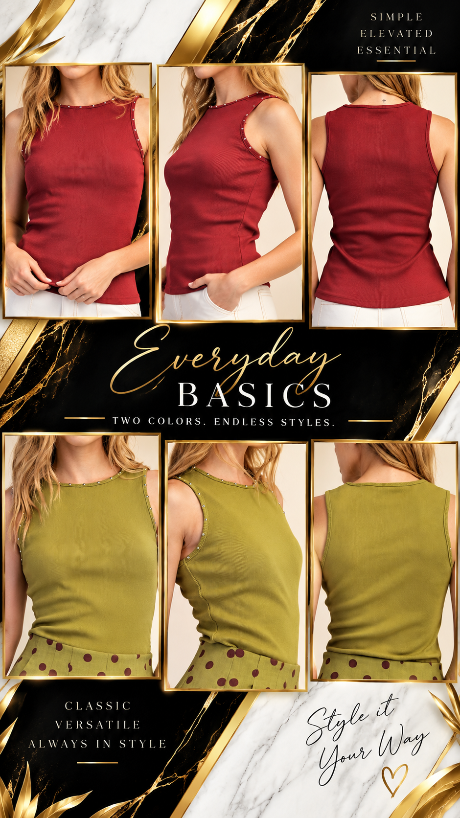 Stud Round Neck Top - Assorted