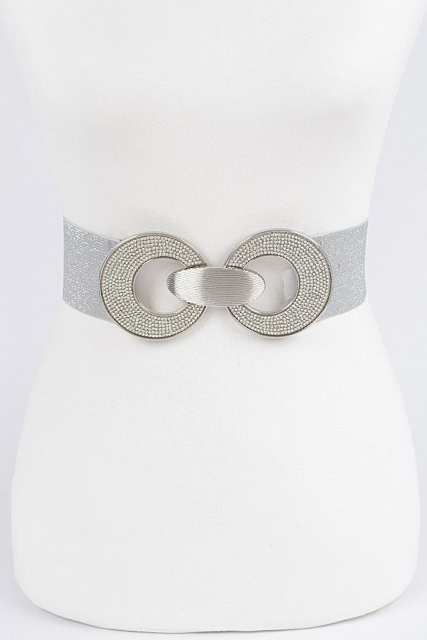 Silver Rhinestone Bucket Elastic Fashion Belt