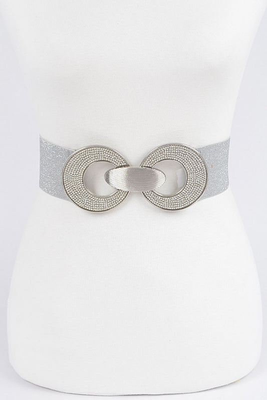 Silver Rhinestone Bucket Elastic Fashion Belt