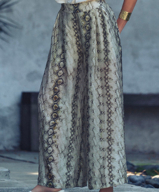 Snake Elastic Waist Palazzo Pants